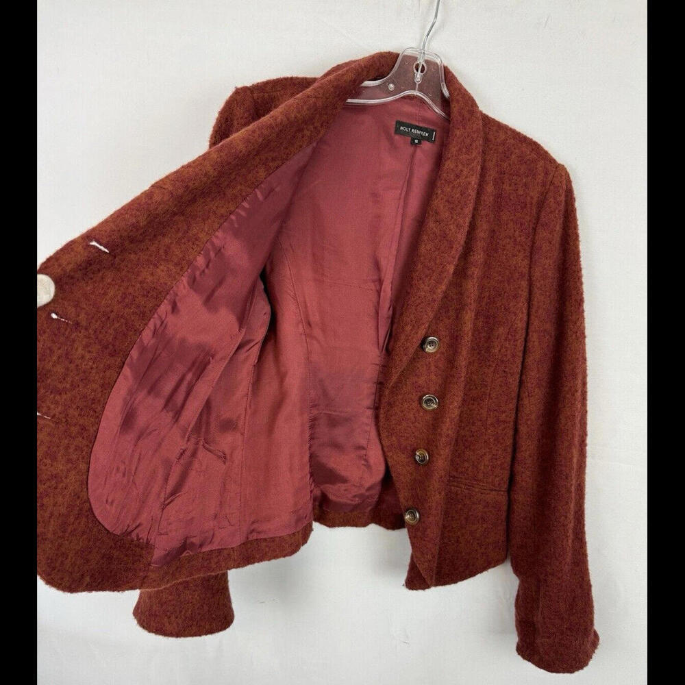 Holt Refrew Wool Blend Assymetric Button Jacket Brown Burgundy Size 12 US - Picture 4 of 6